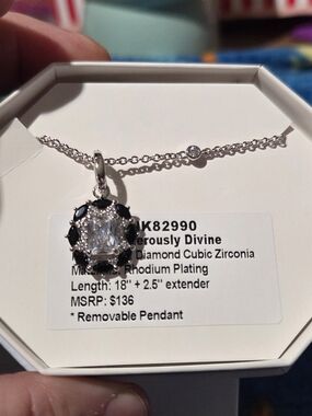 Generously Divine Rhodium-Plated Black & Clear CZ Pendant Necklace